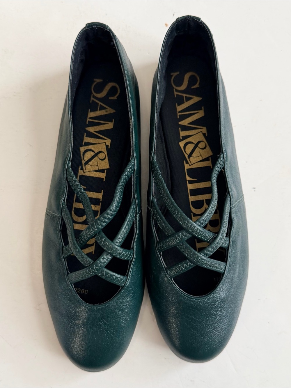 Sam & Libby Leather Crisscross Regency Dark Green Ballet Flats Size 6.5B - Picture 6 of 9